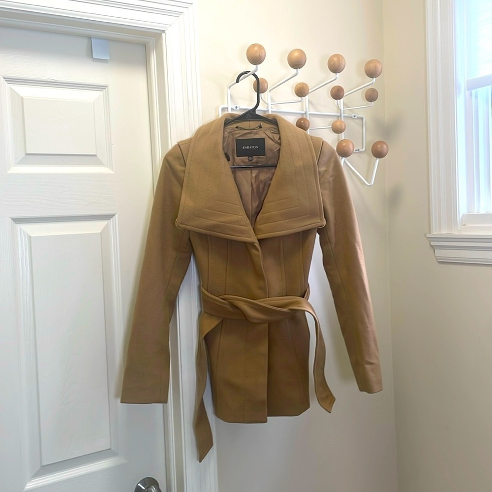 Aritzia - Babaton - Cashmere Wool Blend Cacoon Tie Up Coat - Brown / Golden xxs